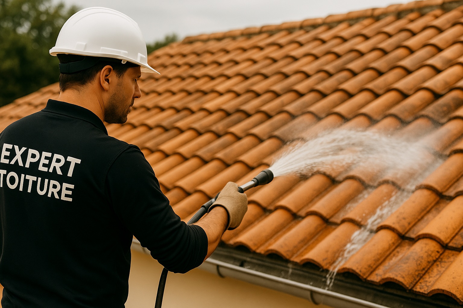 Test d'étanchéité sur toiture en tuiles